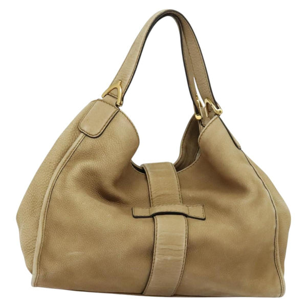 GUCCI Horsebit Hand Bag Leather Beige Gold 296856 Auth yk17931
