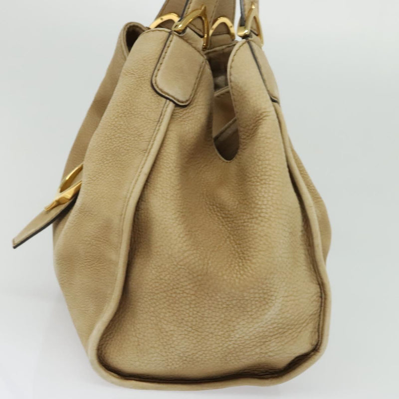 GUCCI Horsebit Hand Bag Leather Beige Gold 296856 Auth yk17931