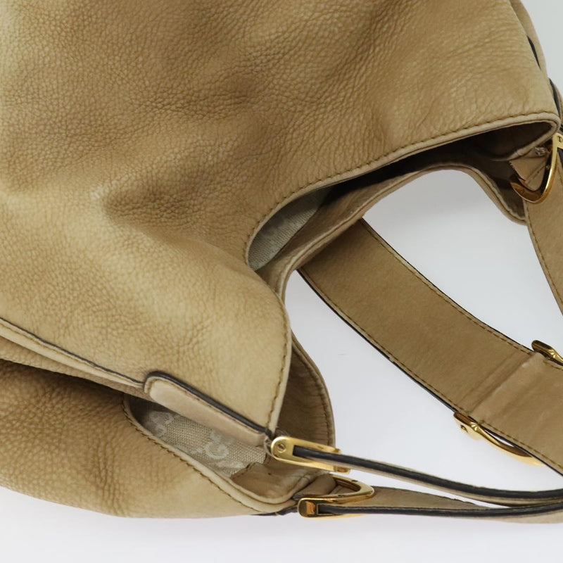 GUCCI Horsebit Hand Bag Leather Beige Gold 296856 Auth yk17931