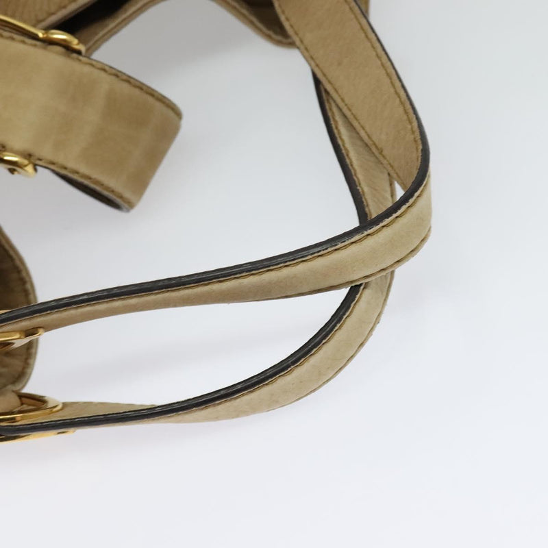 GUCCI Horsebit Hand Bag Leather Beige Gold 296856 Auth yk17931