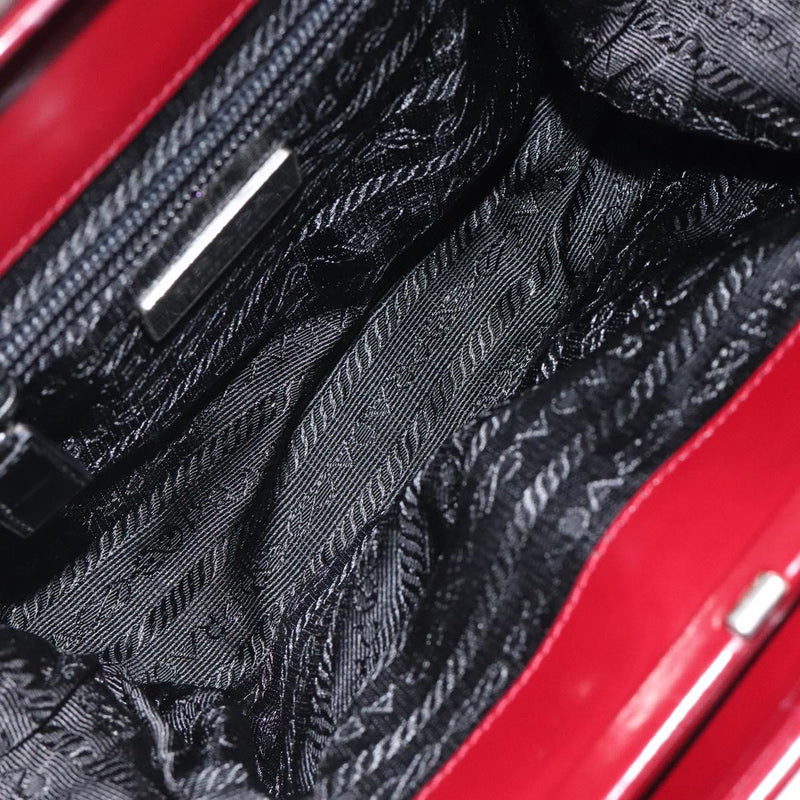 PRADA Hand Bag Patent leather Red Silver Auth yk17946