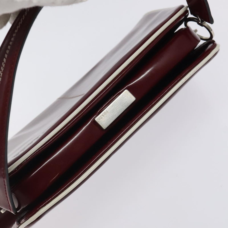PRADA Hand Bag Patent leather Red Silver Auth yk17946