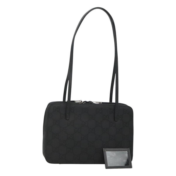 GUCCI GG Canvas Shoulder Bag Black Silver Auth yk17955