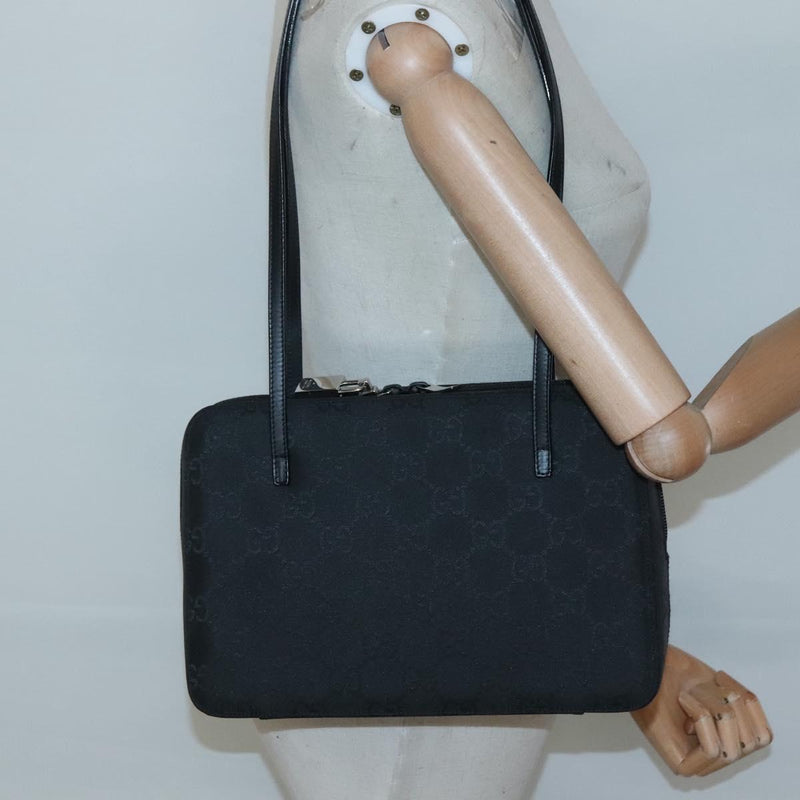 GUCCI GG Canvas Shoulder Bag Black Silver Auth yk17955