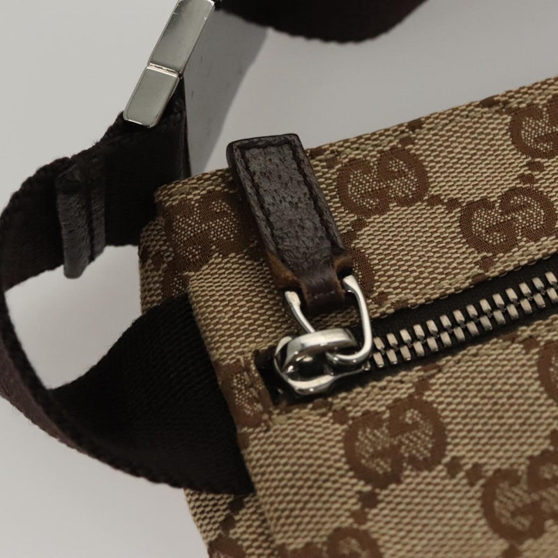GUCCI GG Canvas Waist Bag Beige Silver 28566 Auth yk17956