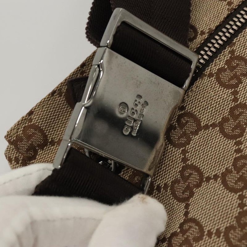 GUCCI GG Canvas Waist Bag Beige Silver 28566 Auth yk17956