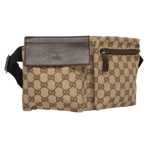 GUCCI GG Canvas Waist Bag Beige Silver 28566 Auth yk17956