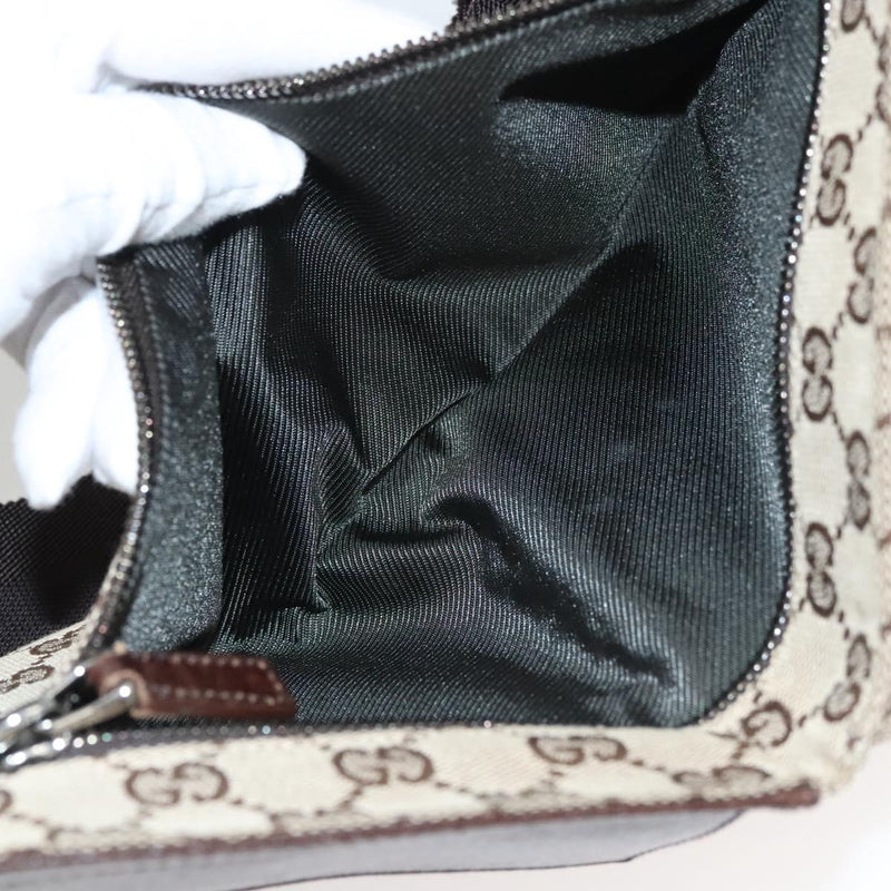 GUCCI GG Canvas Waist Bag Beige Silver 28566 Auth yk17956