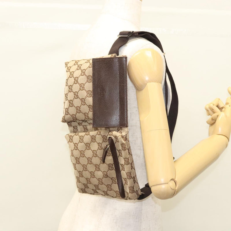 GUCCI GG Canvas Waist Bag Beige Silver 28566 Auth yk17956