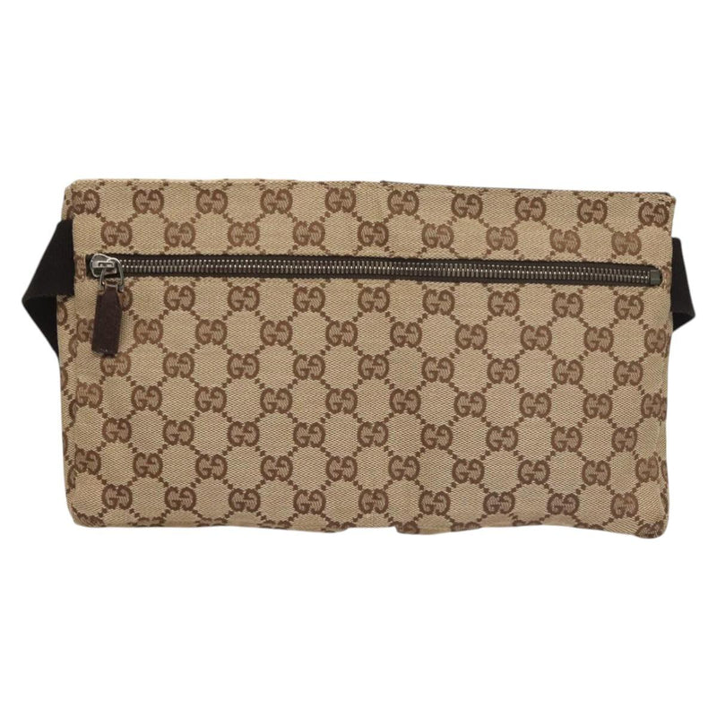 GUCCI GG Canvas Waist Bag Beige Silver 28566 Auth yk17956