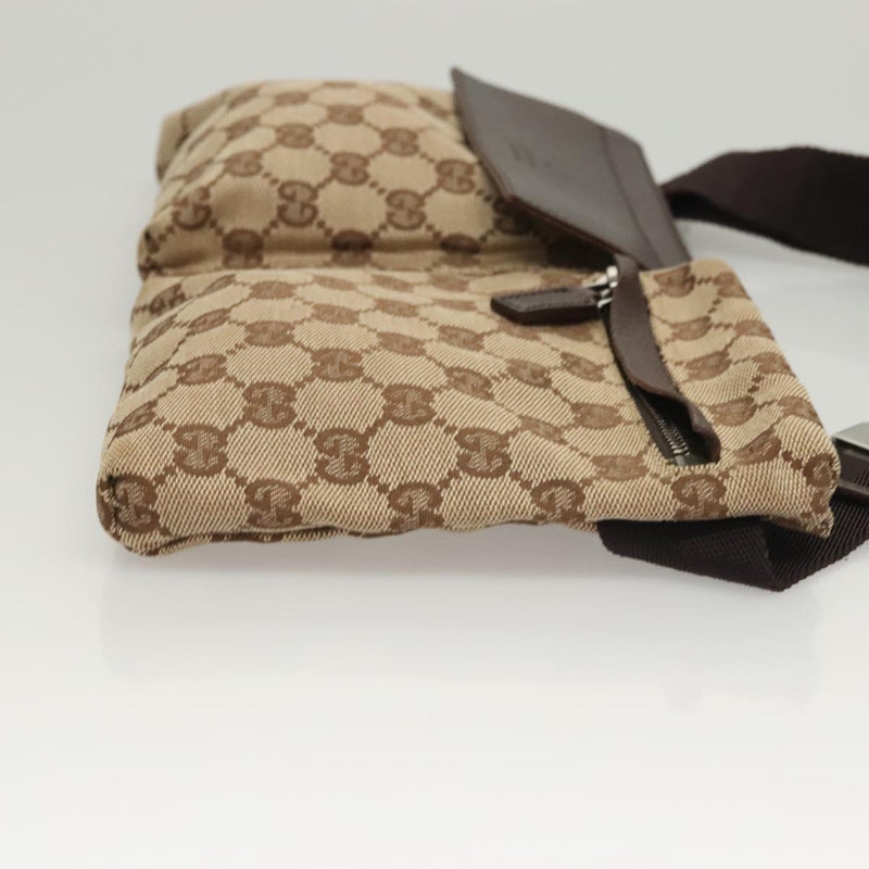 GUCCI GG Canvas Waist Bag Beige Silver 28566 Auth yk17956