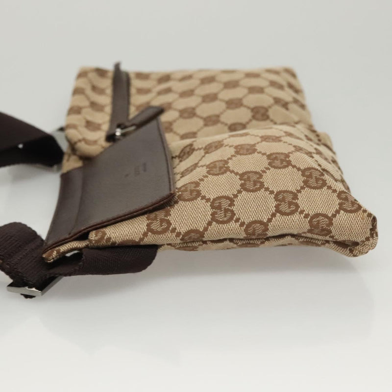 GUCCI GG Canvas Waist Bag Beige Silver 28566 Auth yk17956