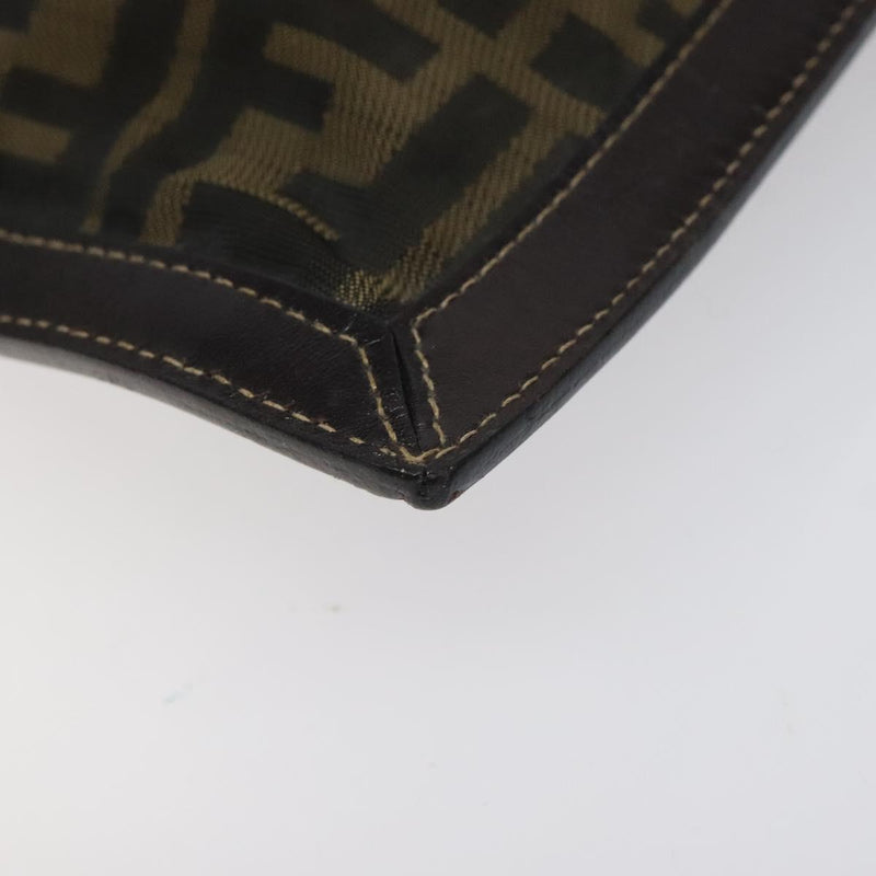 FENDI Zucca Canvas Clutch Bag Brown Black gold Auth yk17958
