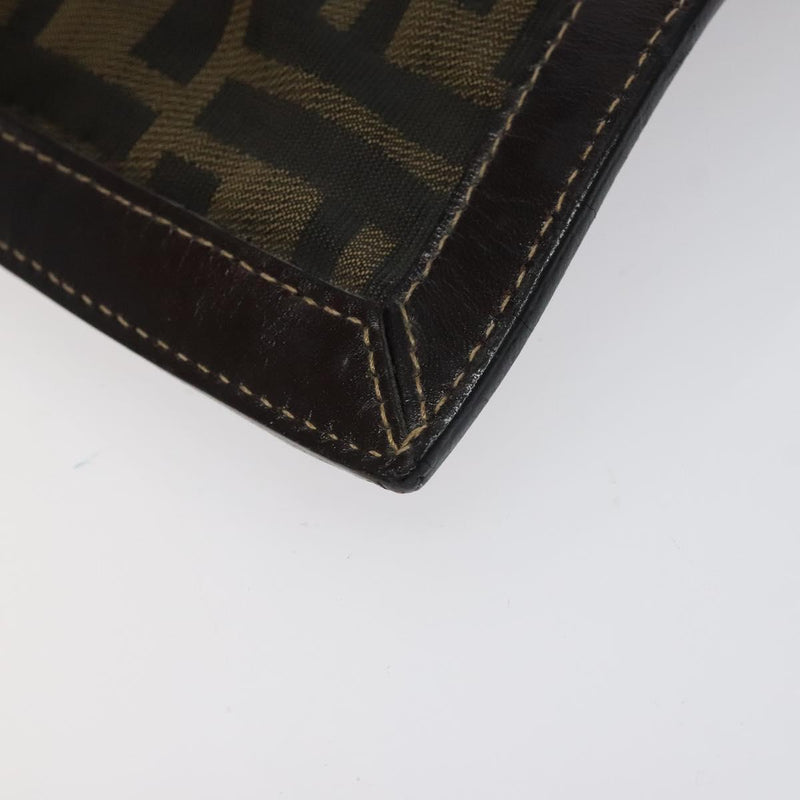 FENDI Zucca Canvas Clutch Bag Brown Black gold Auth yk17958