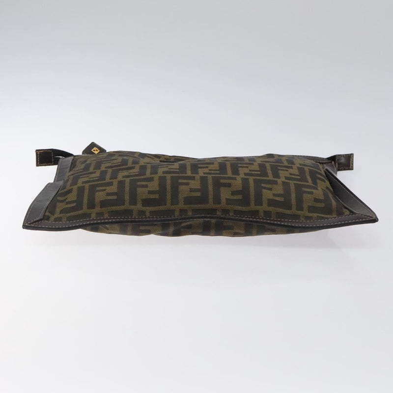 FENDI Zucca Canvas Clutch Bag Brown Black gold Auth yk17958