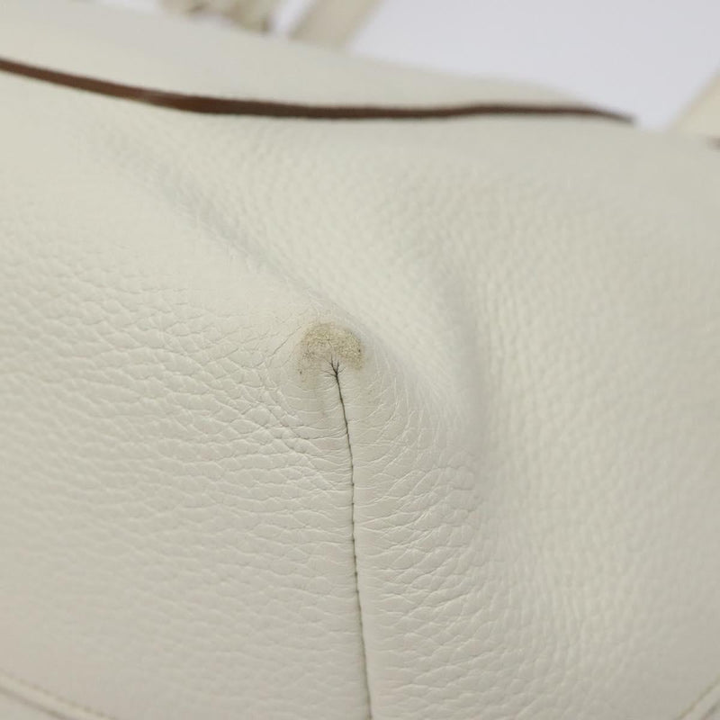 PRADA Tote Bag Leather White Gold Auth yk17963