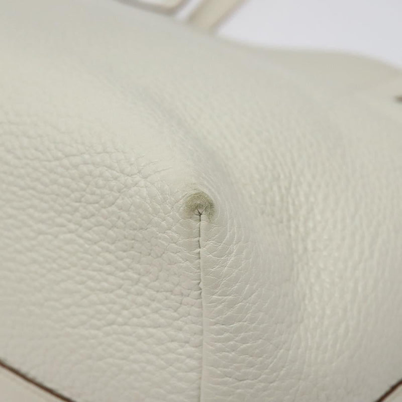 PRADA Tote Bag Leather White Gold Auth yk17963