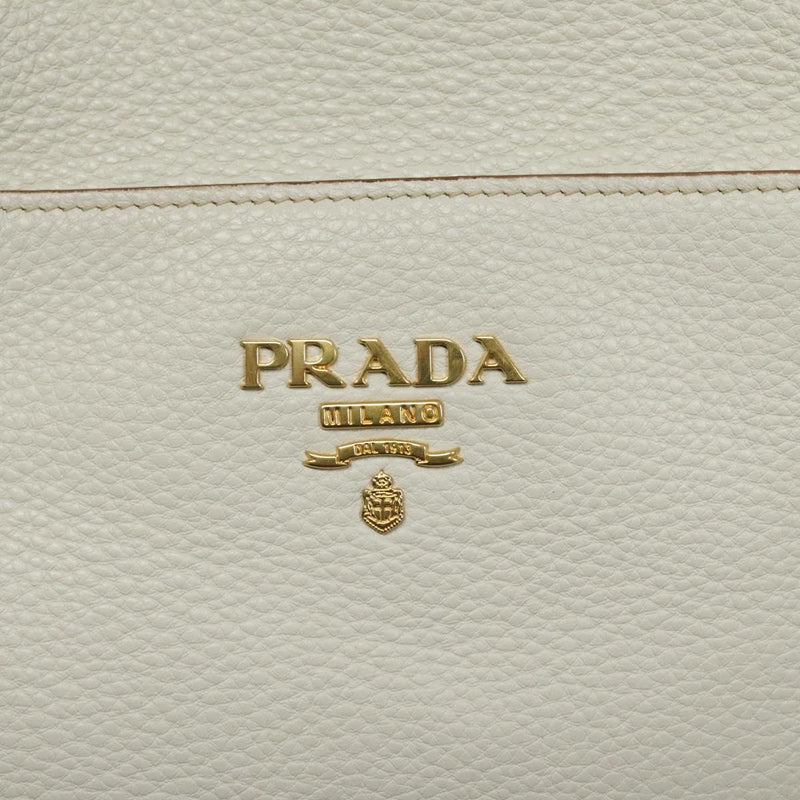 PRADA Tote Bag Leather White Gold Auth yk17963