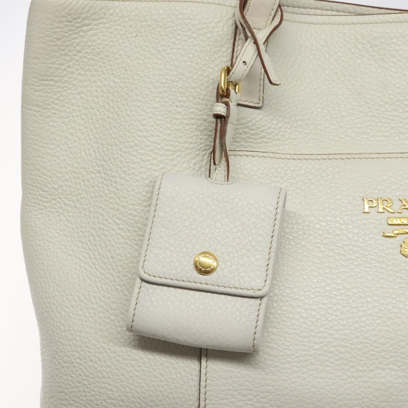 PRADA Tote Bag Leather White Gold Auth yk17963