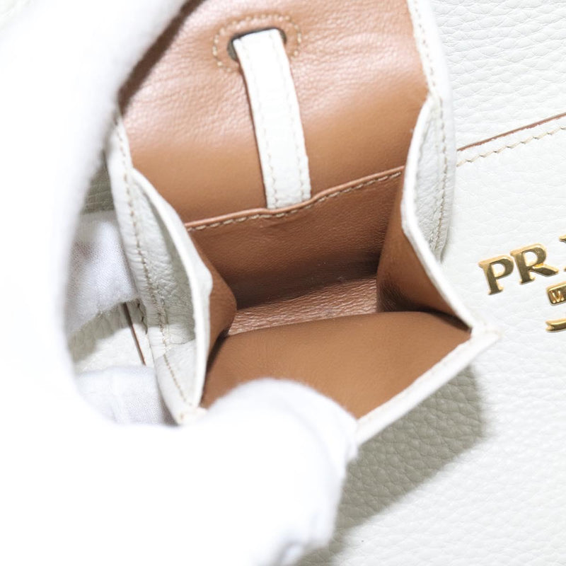 PRADA Tote Bag Leather White Gold Auth yk17963