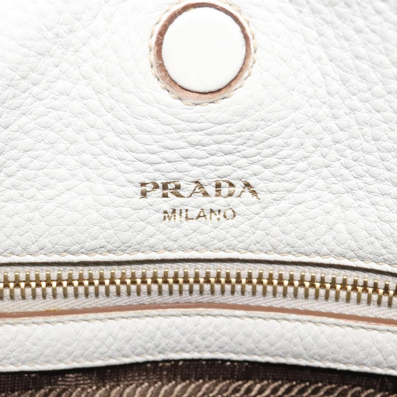 PRADA Tote Bag Leather White Gold Auth yk17963