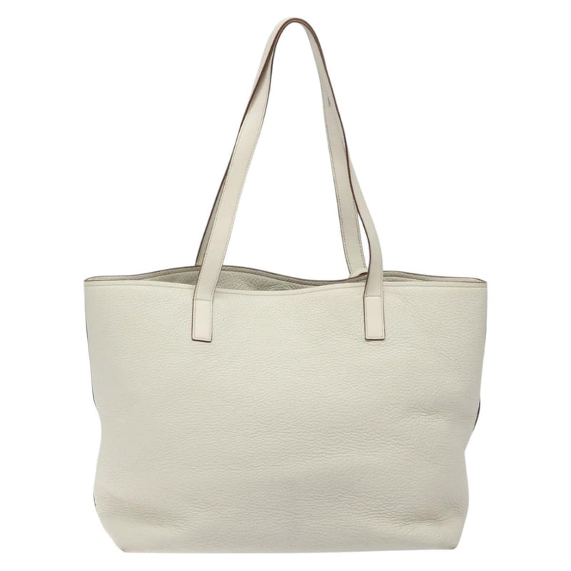 PRADA Tote Bag Leather White Gold Auth yk17963