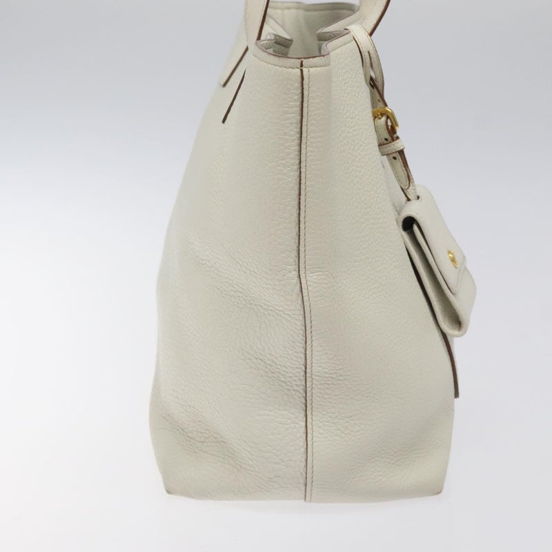 PRADA Tote Bag Leather White Gold Auth yk17963