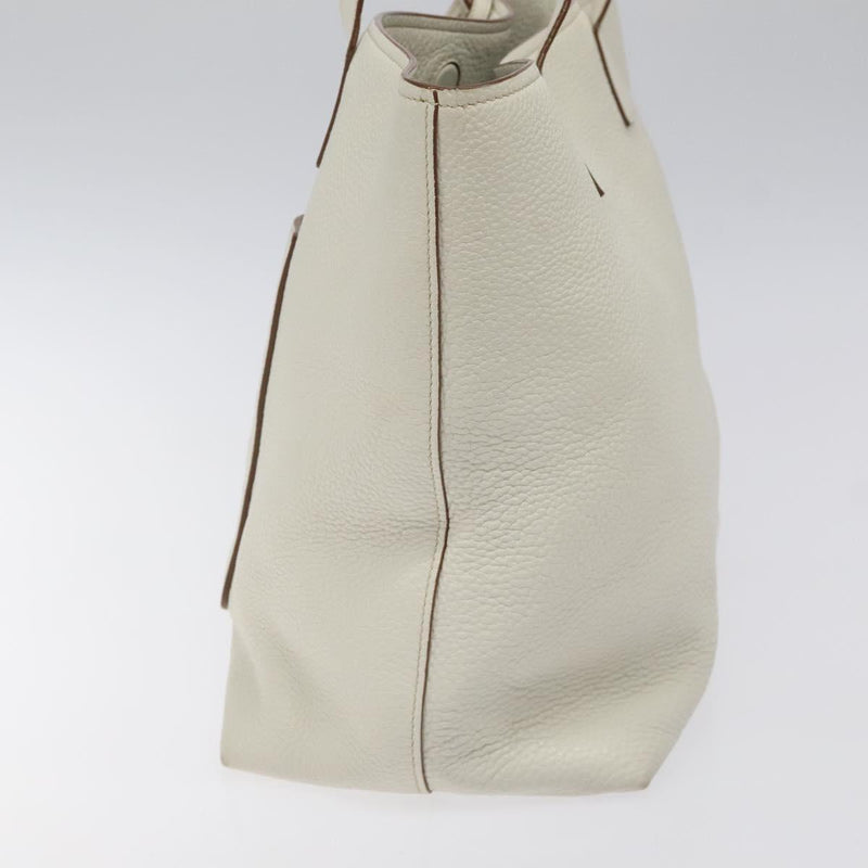 PRADA Tote Bag Leather White Gold Auth yk17963