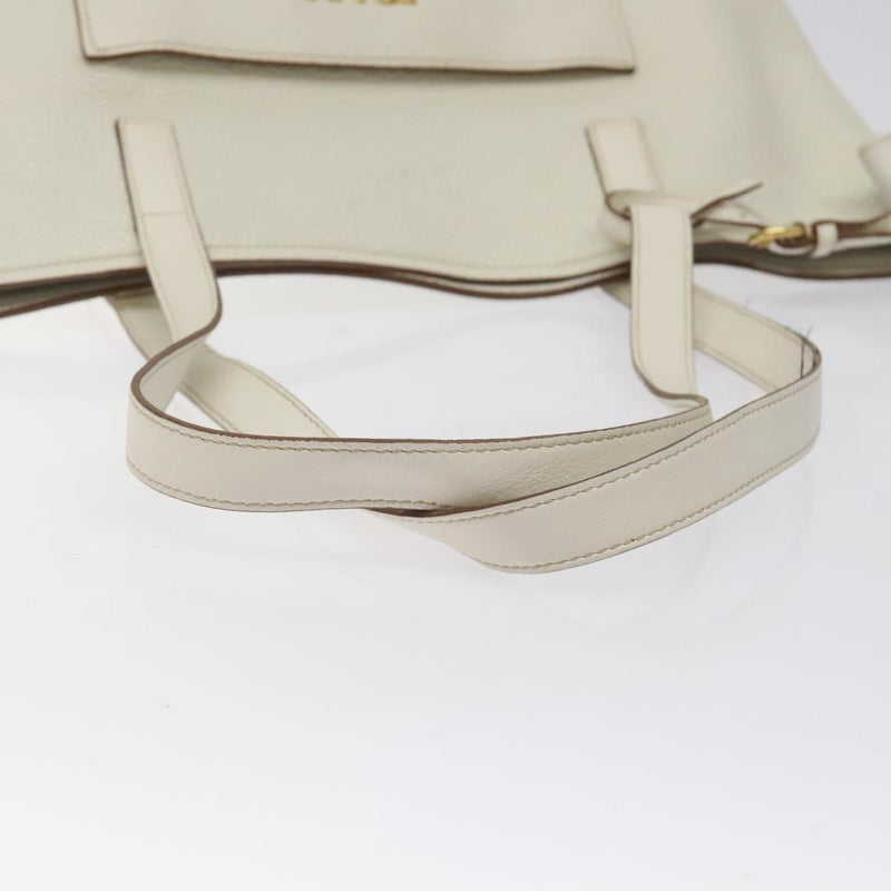 PRADA Tote Bag Leather White Gold Auth yk17963