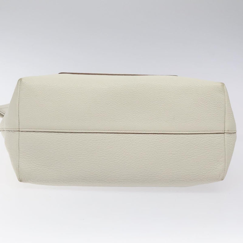PRADA Tote Bag Leather White Gold Auth yk17963