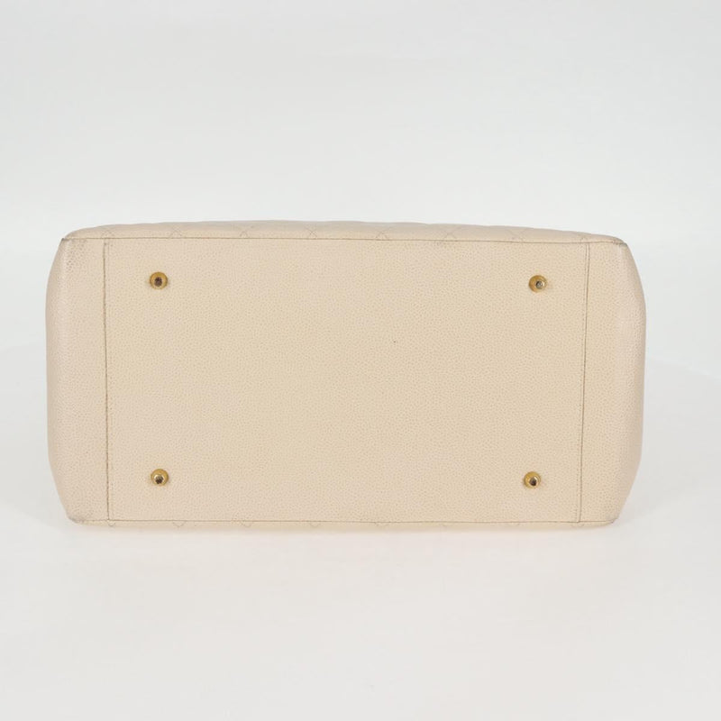 CHANEL Matelasse COCO Mark Chain Bag Caviar Skin Vanilla Gold CC Auth yk18012
