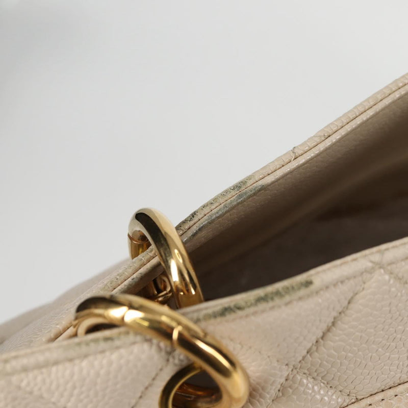 CHANEL Matelasse COCO Mark Chain Bag Caviar Skin Vanilla Gold CC Auth yk18012