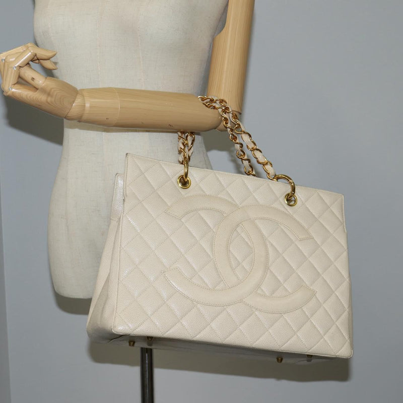 CHANEL Matelasse COCO Mark Chain Bag Caviar Skin Vanilla Gold CC Auth yk18012