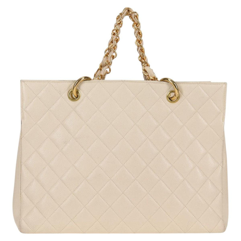 CHANEL Matelasse COCO Mark Chain Bag Caviar Skin Vanilla Gold CC Auth yk18012