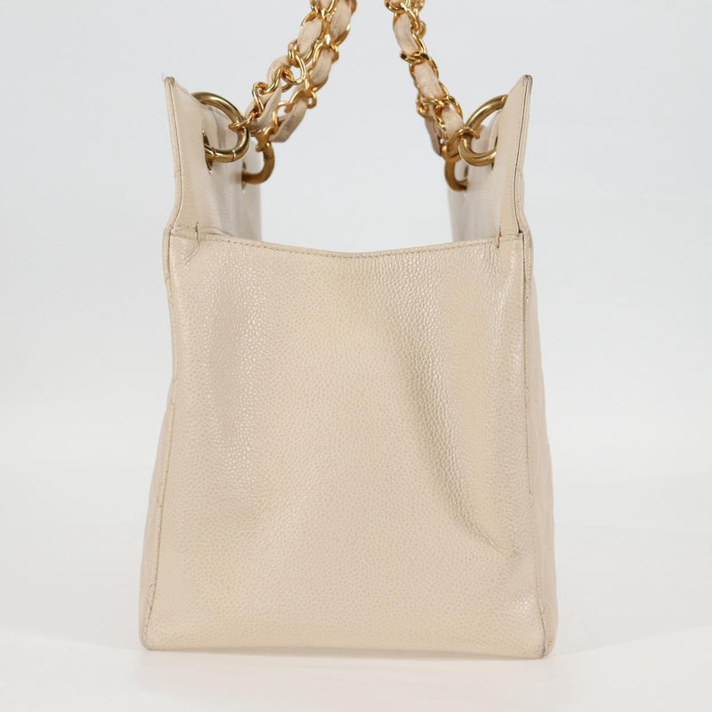 CHANEL Matelasse COCO Mark Chain Bag Caviar Skin Vanilla Gold CC Auth yk18012