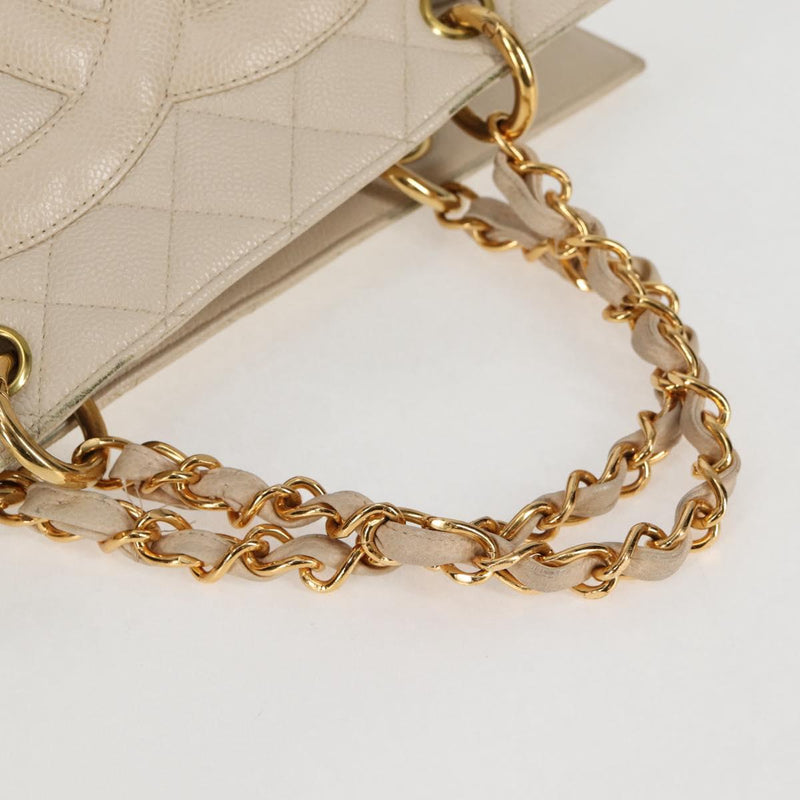 CHANEL Matelasse COCO Mark Chain Bag Caviar Skin Vanilla Gold CC Auth yk18012