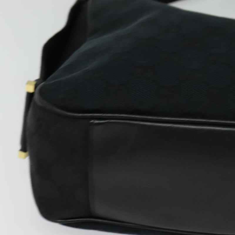 GUCCI GG Canvas Jackie Shoulder Bag Black Gold Auth yk18043