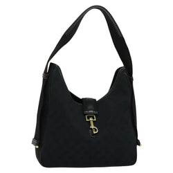 GUCCI GG Canvas Jackie Shoulder Bag Black Gold Auth yk18043
