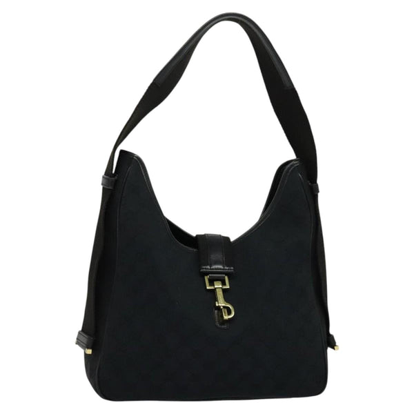 GUCCI GG Canvas Jackie Shoulder Bag Black Gold Auth yk18043