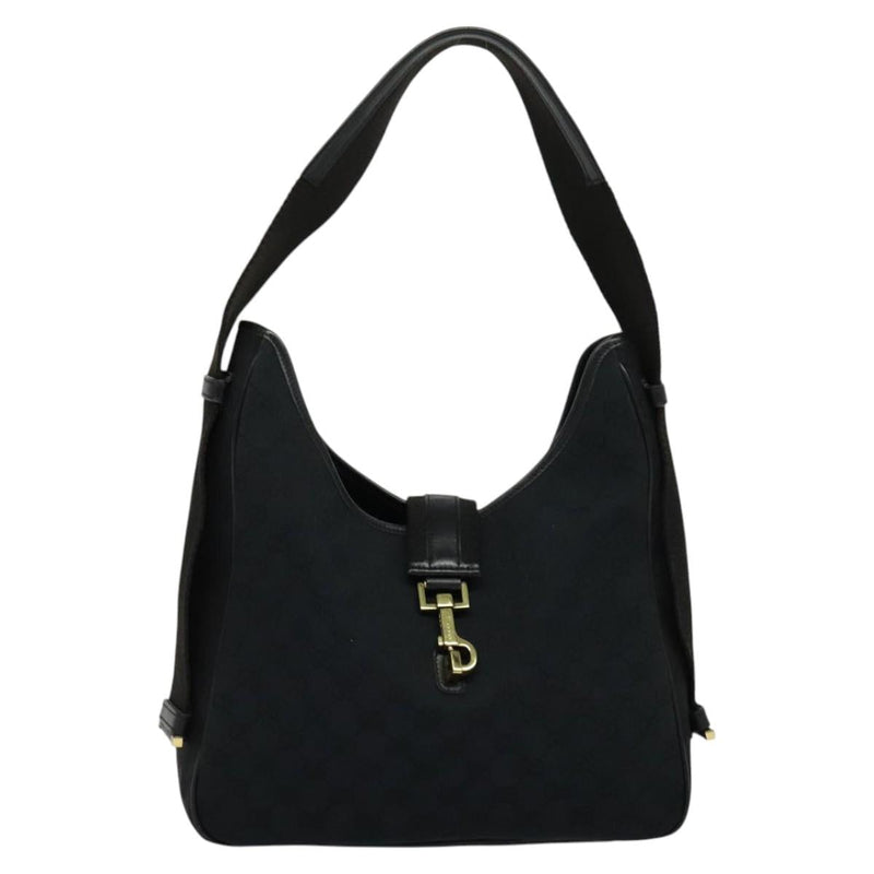 GUCCI GG Canvas Jackie Shoulder Bag Black Gold Auth yk18043