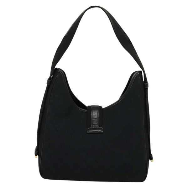 GUCCI GG Canvas Jackie Shoulder Bag Black Gold Auth yk18043