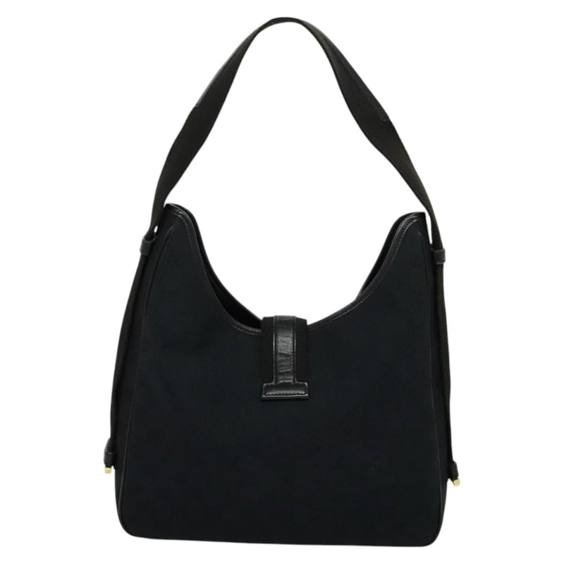 GUCCI GG Canvas Jackie Shoulder Bag Black Gold Auth yk18043
