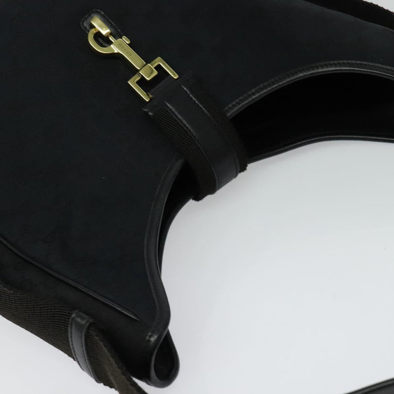 GUCCI GG Canvas Jackie Shoulder Bag Black Gold Auth yk18043